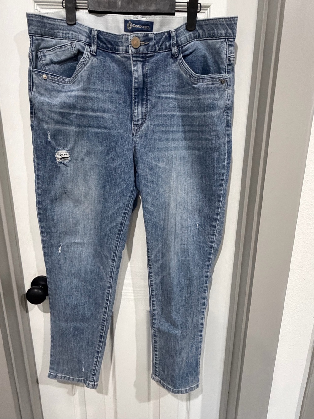 Democracy Light Blue Distressed Ankle Crop Jeans